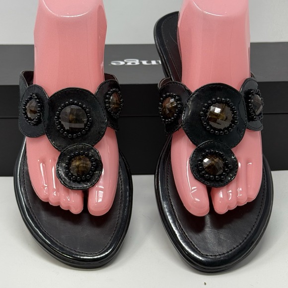 Etienne Aigner Black Low Wedge Sandals  Decorative Stones, Size 9.5 M - Picture 1 of 6
